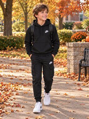 NIKE Kid's Joggers w/Pockets Cargo Fleece Black  L
